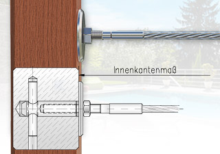 Drahtseilbefestigung an Holzbalken