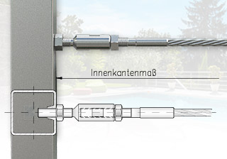 Drahtseilbefestigung an Vierkantrohr