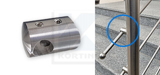 Stabhalter aus Edelstahl zur Befestigung von Querstreben im Geländer Stabhalter aus Edelstahl zur Befestigung von Querstreben im Geländer