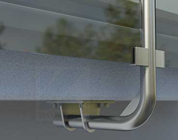 Balkongeläner-Befestigung mit Ankerplatte zur unterseitigen Montage von Geländerpfosten