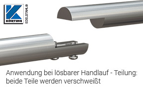 Montagebeispiel einer Rohrverschraubung - verschweißt mit an beiden Enden an Edelstahlrohr 42,4 mm zur Herstellung einer stabilen und lösbaren Handlaufteilung