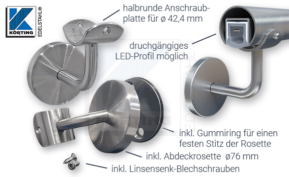 Edelstahl Handlaufhalter mit halbrunder Anschraubplatte