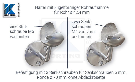 Edelstahl Handlaufhalber mit kugelförmiger Aufnahme