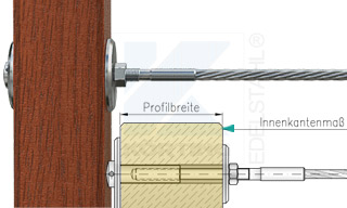 Edelstahlseil Spannsystem: Holzbalken mit Gewindeterminal M8x30mm - Typ H03 - mit HÃ¼lsenmutter