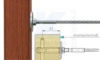 Edelstahlseil Spannsystem: Holzbalken mit Gewindeterminal M8x30mm - Typ H01 - Verschraubung in Holz-Gewindeanker M8