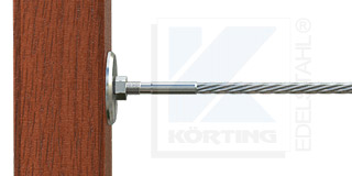 Edelstahlseil Spannsystem Typ 1 - Gewindeterminal mit M8x30 mm Rechtsgewinde an Holzbalken oder Holzpfosten mit einem Edelstahl-Gewindeanker