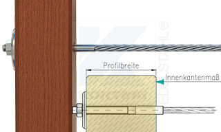 Edelstahlseil Spannsystem: Holzbalken mit Gewindeterminal M8x30mm - Typ H05 - Durchgangsbohrung