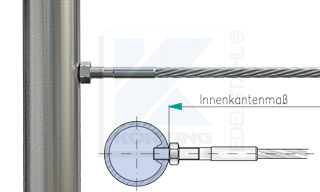 Edelstahlseil Spannsystem: Rundrohr 42,4 mm mit Gewindeterminal M8x30mm - Typ R01 - Verschraubung in FlieÃŸformgewinde M8