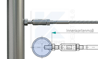 Edelstahlseil Spannsystem: Rundrohr 42,4 mm mit Gewindeterminal M8x30mm - Typ R02 - mit Seilspanner