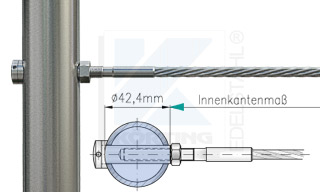 Edelstahlseil Spannsystem: Rundrohr 42,4 mm mit Gewindeterminal M8x30mm - Typ R03 - mit HÃ¼lsenmutter