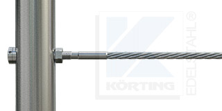Edelstahlseil Spannsystem Typ 3 - Hülsenmutter mit Innengewinde M8 rechts, mit Gewindeterminal mit M8x30 mm Rechtsgewinde, an Rundrohr 42,4 mm
