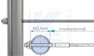 Edelstahlseil Spannsystem: Rundrohr 42,4 mm mit Gewindeterminal M8x60mm - Typ R05b - Durchgangsbohrung und Radienscheibe