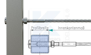 Edelstahlseil Spannsystem: Vierkantrohr mit Gewindeterminal M8x30mm - Typ V03 - mit HÃ¼lsenmutter