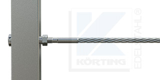 Edelstahlseil Spannsystem Typ 3 - Hülsenmutter mit Innengewinde M8 rechts, mit Gewindeterminal mit M8x30 mm Rechtsgewinde, an Viekantrohr bis 70 mm Breite