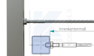 Edelstahlseil Spannsystem: Vierkantrohr mit Gewindeterminal M8x30mm - Typ V01 - Verschraubung in FlieÃŸformgewinde M8