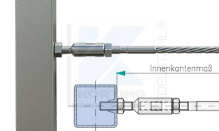 Edelstahlseil Spannsystem: Vierkantrohr mit Gewindeterminal M8x30mm - Typ V02 - mit Seilspanner