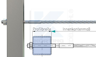 Edelstahlseil Spannsystem: Vierkantrohr mit Gewindeterminal M8x30mm - Typ V05 - Durchgangsbohrung