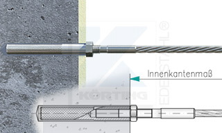 Edelstahlseil Spannsystem: Hauswand oder GranitsÃ¤ule mit Gewindeterminal M8x30mm - Typ W01 - Verschraubung in Innengewindeanker M8