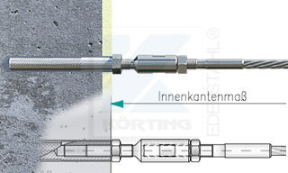 Edelstahlseil Spannsystem: Hauswand oder GranitsÃ¤ule mit Gewindeterminal M8x30mm - Typ W02 - mit Seilspanner mit Seilspanner mit AuÃŸengewinde M8 Rechts und Innengewinde M8 Links