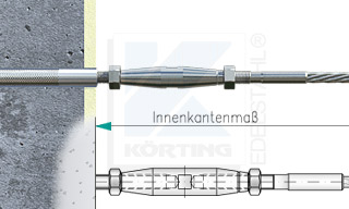 Edelstahlseil Spannsystem: Hauswand oder GranitsÃ¤ule mit Gewindeterminal M8x30mm - Typ W04 - Seilspanner mit Innengewinde M8 Rechts und Innengewinde M8 Links