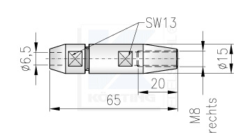 Seilklemme für Edelstahlseil 6 mm mit Innengewinde M8 rechtsgängig