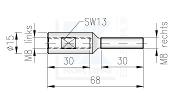 Seilspanner mit Außengewinde M8 rechts / Innengewinde M8 links