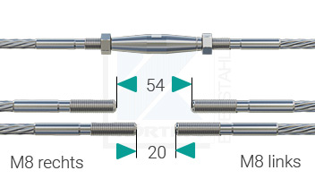 Seilspanner zur Verbindung von zwei Seilenden - maximaler Spannweg