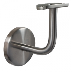 Handlaufhalter für Handlauf aus Edelstahl, Handlaufträger gebogen mit Anschraubplatte zum Anschrauben des Handlaufes, Ronde mit Gummiring und Abdeckrosette Handlaufhalter für Handlauf aus Edelstahl, Handlaufträger gebogen mit Anschraubplatte zum Anschrauben des Handlaufes, Ronde mit Gummiring und Abdeckrosette