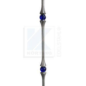 Edelstahl Zierstab mit zwei blauen Glaskugeln ø30 mm Edelstahl Zierstab mit zwei blauen Glaskugeln ø30 mm