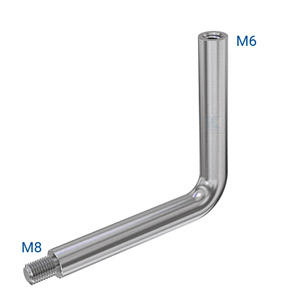 Handlaufträger aus Edelstahl Rundmaterial 12 mm, 90° gebogen, mit Außenengewinde M8 und Innengewinde M6 für Anschraubplatte