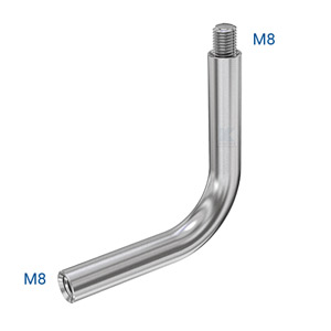 Handlaufträger aus Edelstahl Rundmaterial 12 mm, 90° gebogen, mit Innengewinde M8 und Außengewinde M8