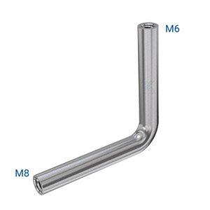 Handlaufträger aus Edelstahl Rundmaterial 12 mm, 90° gebogen, mit Innengewinde M8 und Innengewinde M6 für Anschraubplatte