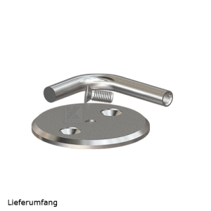 Handlaufhalter für Handlauf aus Edelstahl, Handlaufträger gebogen zum Anschweißen des Handlaufes, Ronde 86 mm gedreht mit Fase, Lieferumfang Handlaufhalter für Handlauf aus Edelstahl, Handlaufträger gebogen zum Anschweißen des Handlaufes, Ronde 86 mm gedreht mit Fase, Lieferumfang