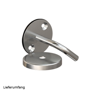 Handlaufhalter für Handlauf aus Edelstahl, Handlaufträger gebogen zum Anschweißen des Handlaufes, Ronde mit Gummiring und Abdeckrosette - Lieferumfang Handlaufhalter für Handlauf aus Edelstahl, Handlaufträger gebogen zum Anschweißen des Handlaufes, Ronde mit Gummiring und Abdeckrosette - Lieferumfang