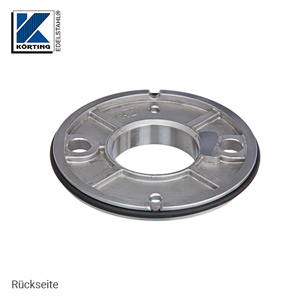 Edelstahl Ronde 100x8 mm aus Guss mit Versteifungsrippen und Bund zum rückseitigen Verschweißen von Edelstahlrohr 42,4 mm  mit Gummiring für Abdeckrosette 105 x 20 mm - Rückseite