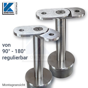 Anschraubplatte flach - regulierbar 90°-180° mit Handlaufträger auf Endkappe verschraubt Anschraubplatte flach - regulierbar 90°-180° mit Handlaufträger auf Endkappe verschraubt