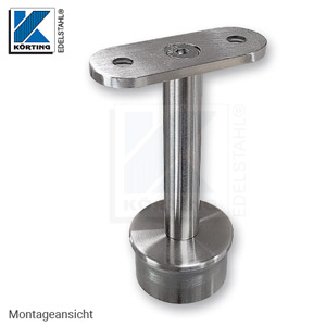 Montageansicht mit starrem Handlaufträger und Endkappe