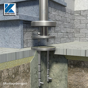 Edelstahl Bodenanker in Montageansicht mit einem Geländerpfosten mit Ronde 121 mm Edelstahl Bodenanker in Montageansicht mit einem Geländerpfosten mit Ronde 121 mm