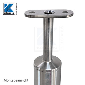 Handlaufstütze mit Loch für Kabel - Montageansicht mit Rohr ø42,4x2,0 mm