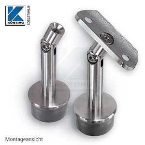 Handlaufträger 14 mm mit Gelenk - Montageansicht mit Endkappe und Anschraubplatte Handlaufträger 14 mm mit Gelenk - Montageansicht mit Endkappe und Anschraubplatte