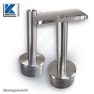 Handlaufträger 14 mm - Montageansicht mit Endkappe und Anschraubplatte