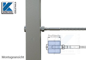 Montageansicht Edelstahl Hülsenmutter an Vierkantrohr