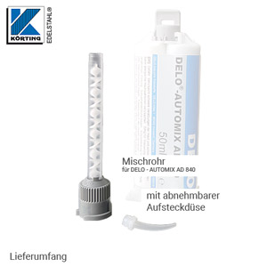Mischrohr DELO-DUOPOX AD840 mit abnehmbarer Aufsteckdüse Mischrohr DELO-DUOPOX AD840 mit abnehmbarer Aufsteckdüse