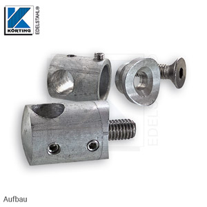 Stabhalter aus Aluminium - ungeschliffen - Ober- u. Unterteil, M5x5, M8x25