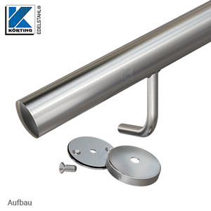 Handlaufhalter aus Edelstahl, Handlaufträger gebogen zum Anschweißen am Handlauf, Ronde mit Gummiring verschraubt Handlaufhalter aus Edelstahl, Handlaufträger gebogen zum Anschweißen am Handlauf, Ronde mit Gummiring verschraubt