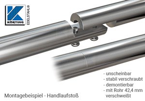 Rohrverschraubung aus Edelstahl für Rorh 42,4 mm zur Verwendung als lösbarer Handlaufstoß Rohrverschraubung aus Edelstahl für Rorh 42,4 mm zur Verwendung als lösbarer Handlaufstoß