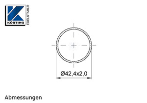 Edelstahlrohr 42,4x2,0 mm Werkstoff 1.4301 Korn 600 geschliffen - Maßzeichnung