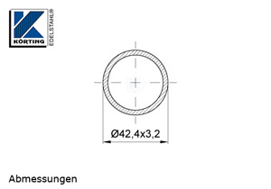 Edelstahlrohr 42,4x3,2 mm Werkstoff 1.4301 Korn 600 geschliffen - Maßzeichnung