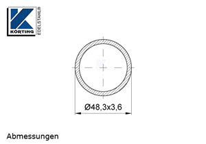 Edelstahlrohr 48,3x3,6 mm Werkstoff 1.4301 Korn 600 geschliffen - Maßzeichnung