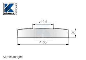 Abmessungen Edelstahl Abdeckrosette 105x20 mm mit Loch 42,6 mm für Edelstahlronden mit Versteifungsrippen bei Verwendung flacher Sechkantmuttern